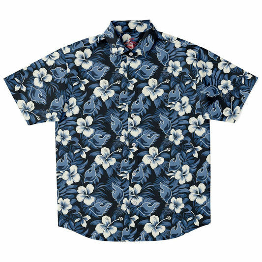 FSY 2024 Navy Hawaiian Short Sleeve Button Down Shirt, LDS Youth Conference Theme Logo 2024, Aloha Shirt