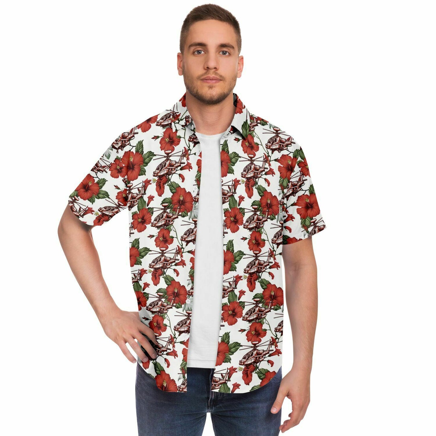 Red Apache Aloha Hawaiian Short Sleeve Button Down Shirt