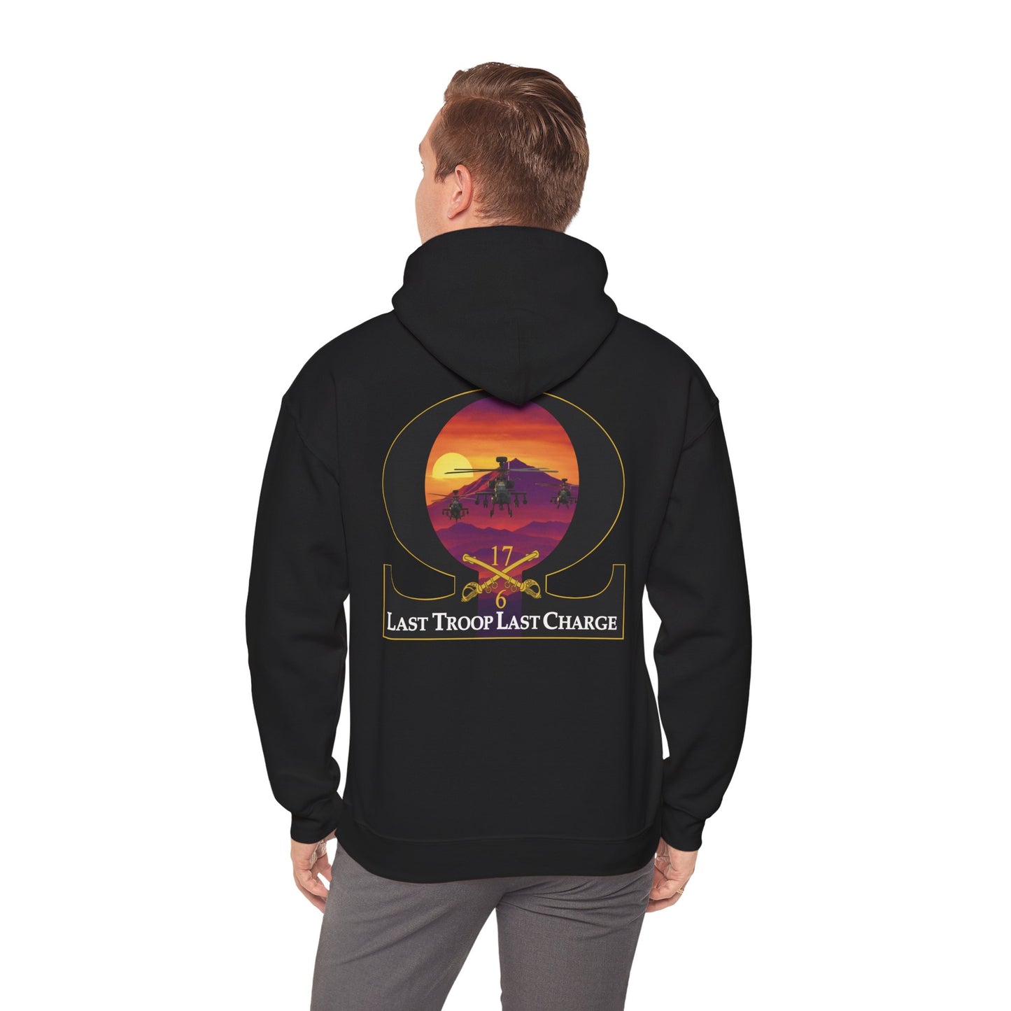 LAST TROOP - LAST CHARGE Sunset **Flag Front** Legacy 6-17 AIR CAV C Troop Unisex Heavy Blend Hooded Sweatshirt
