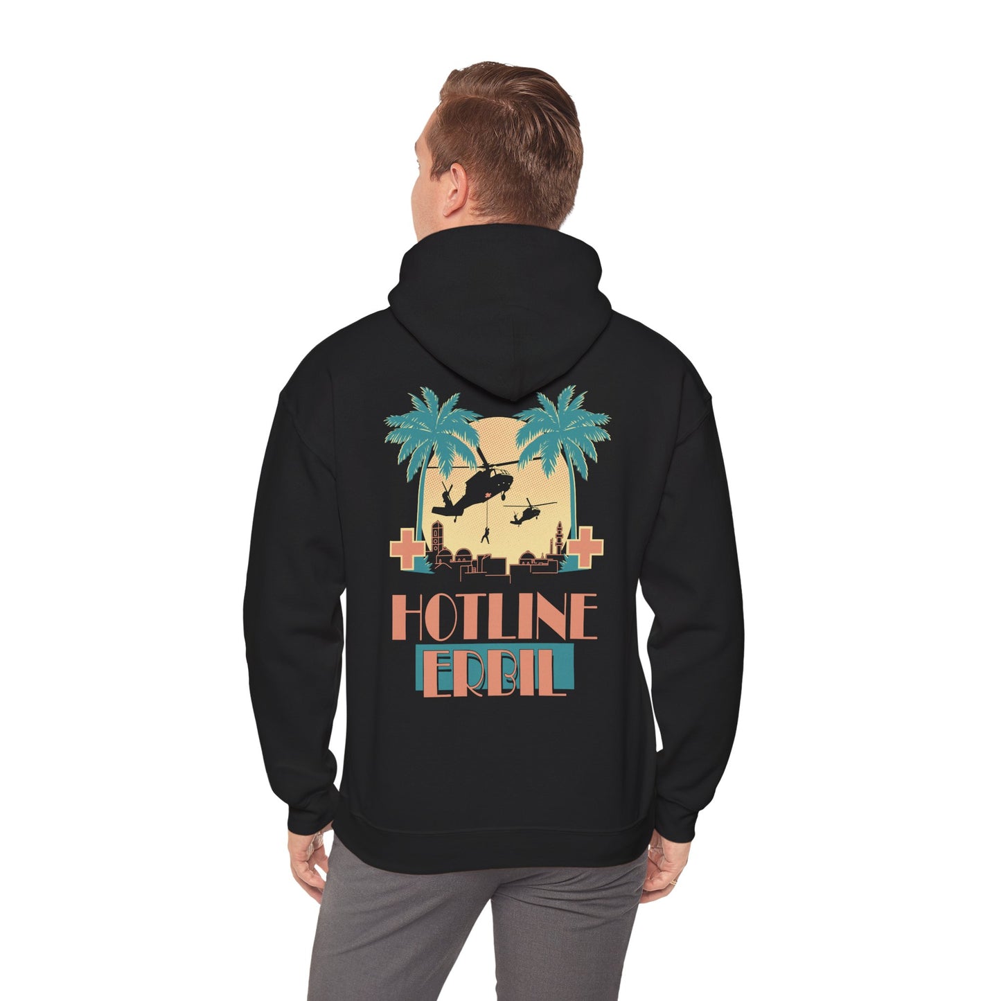 7-158 AVN Hotline Erbil Hoodie — Retro Palm Tree Sunset Sweatshirt