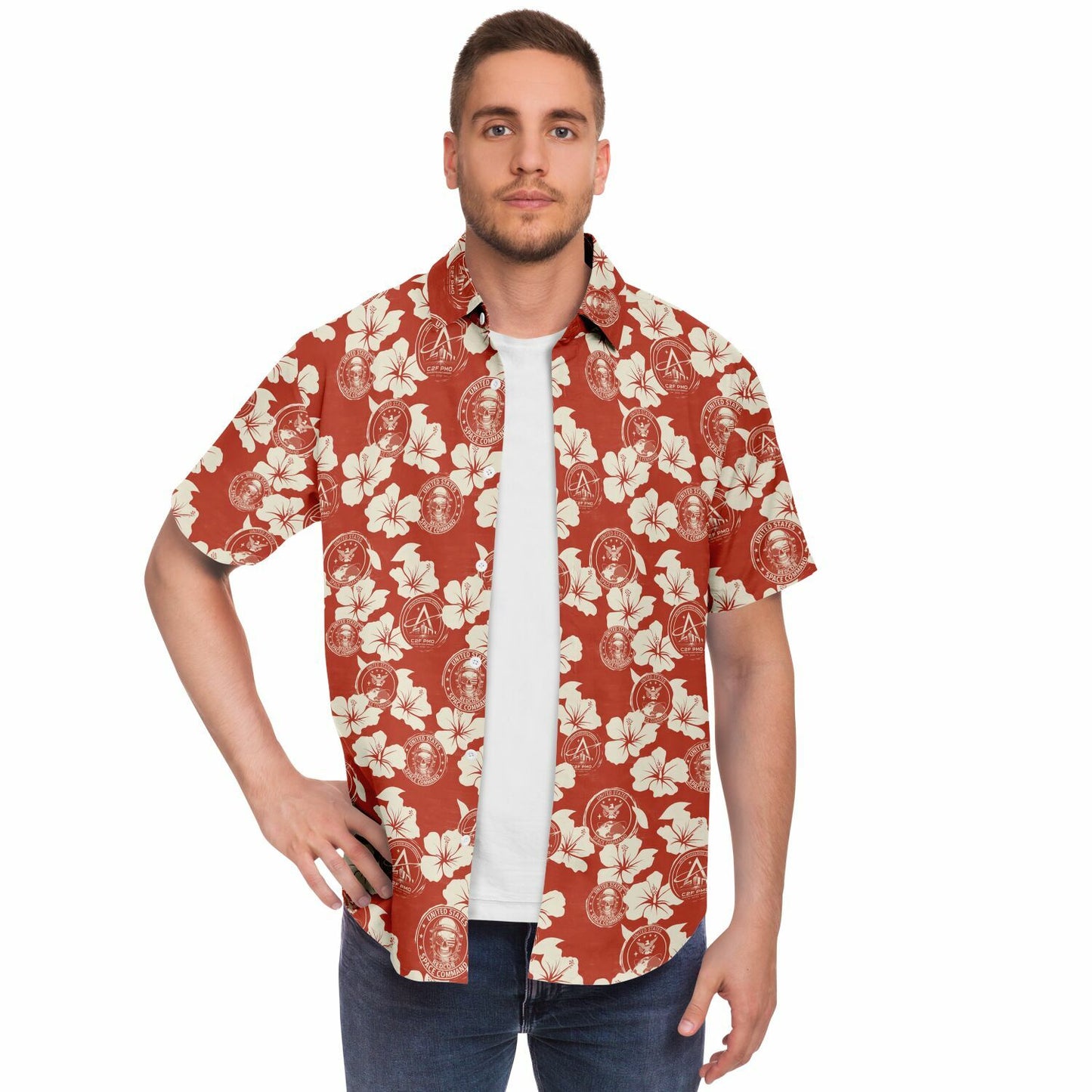 Space Command Red Aloha Short Sleeve Button Down Shirt