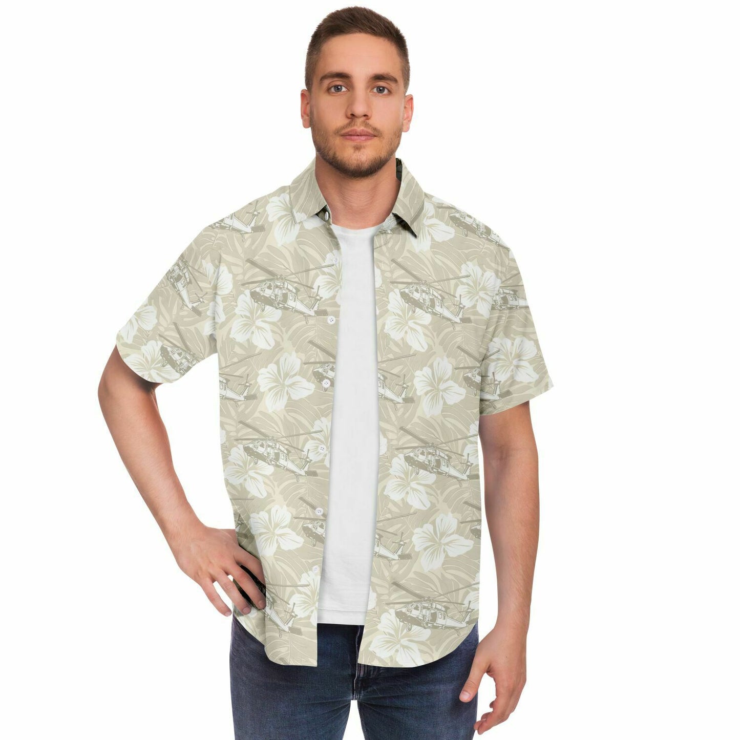 Cream Blackhawk Hawaiian Aloha Short Sleeve Button Down Shirt