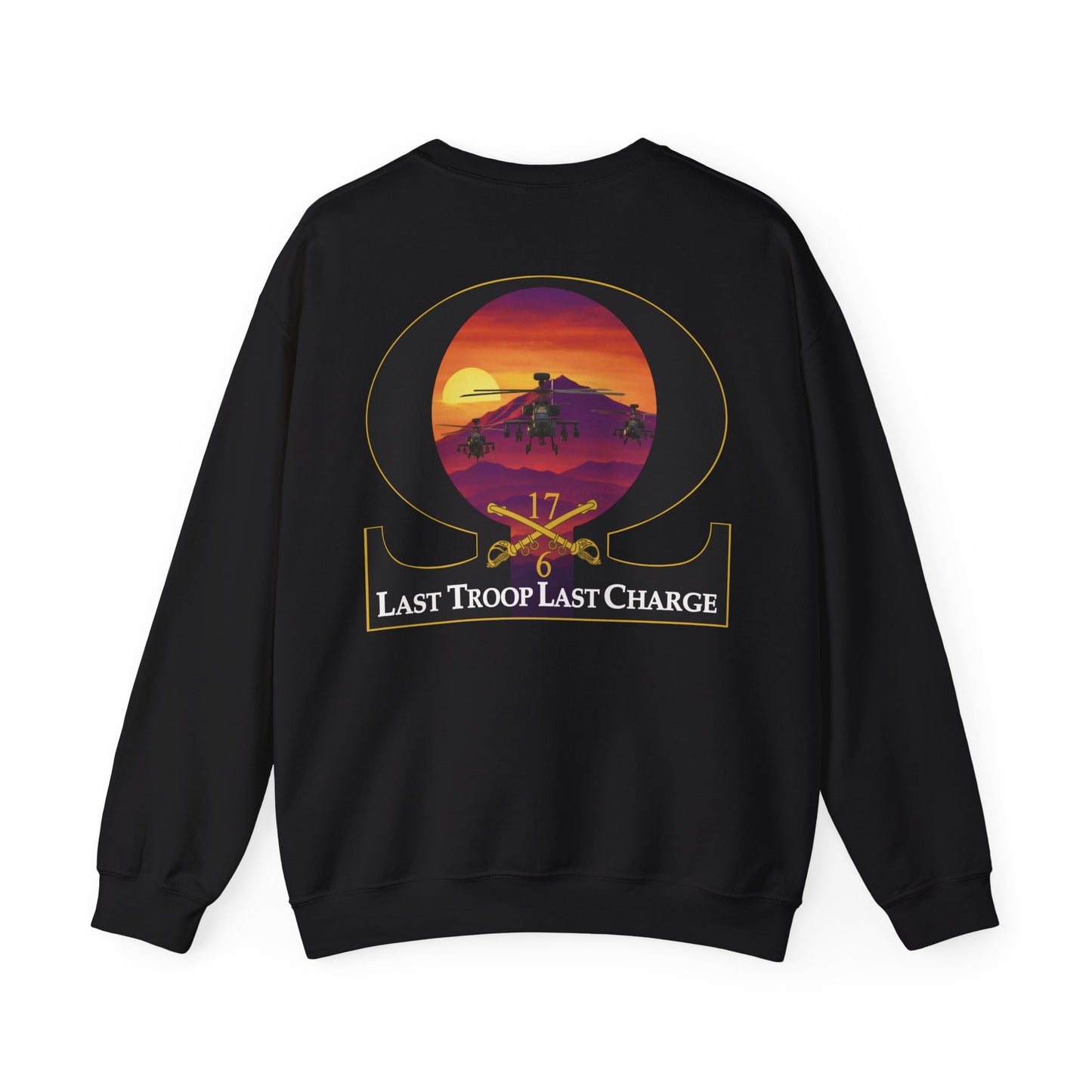 LAST TROOP - LAST CHARGE Sunset **Apache Flag Front** 6-17 AIR CAV Charlie Troop Unisex Heavy Blend Crewneck Sweatshirt