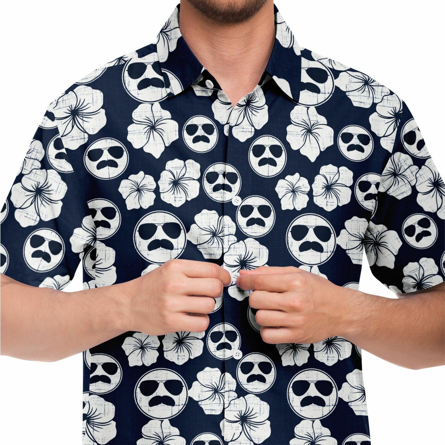 Mustache Aviator Short Sleeve Aloha Button Down Shirt