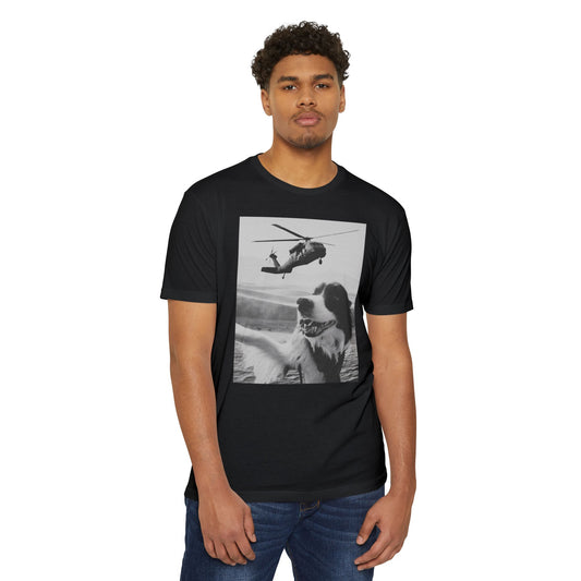 Desert Blackhawk Helicopter Dog Selfie  CVC Jersey T-shirt