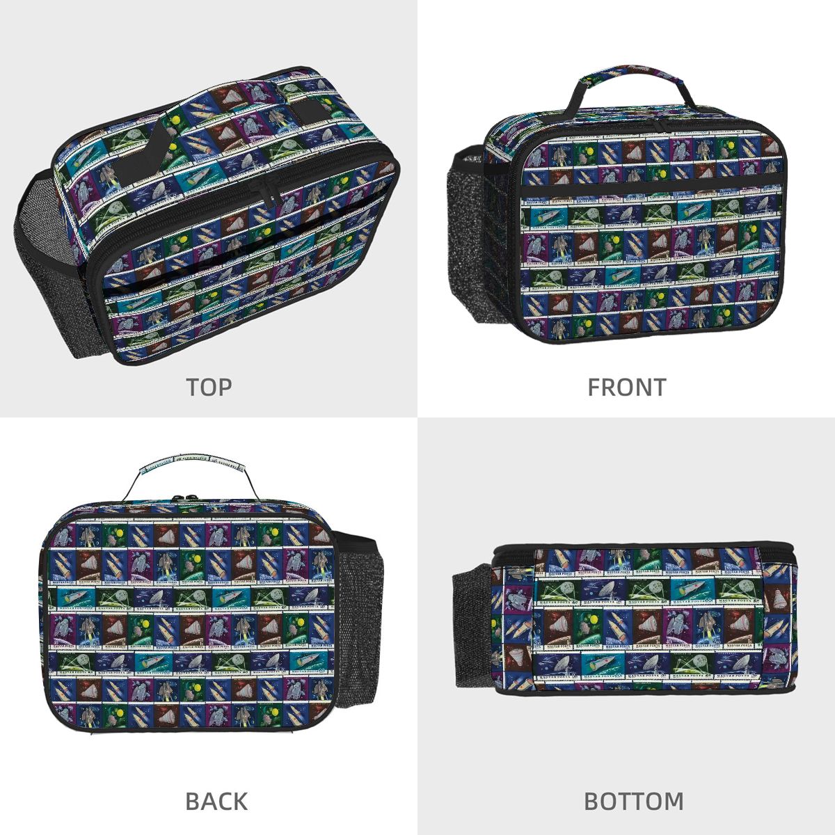 Space Postage Horizontal Insulated Lunch Tote Bag