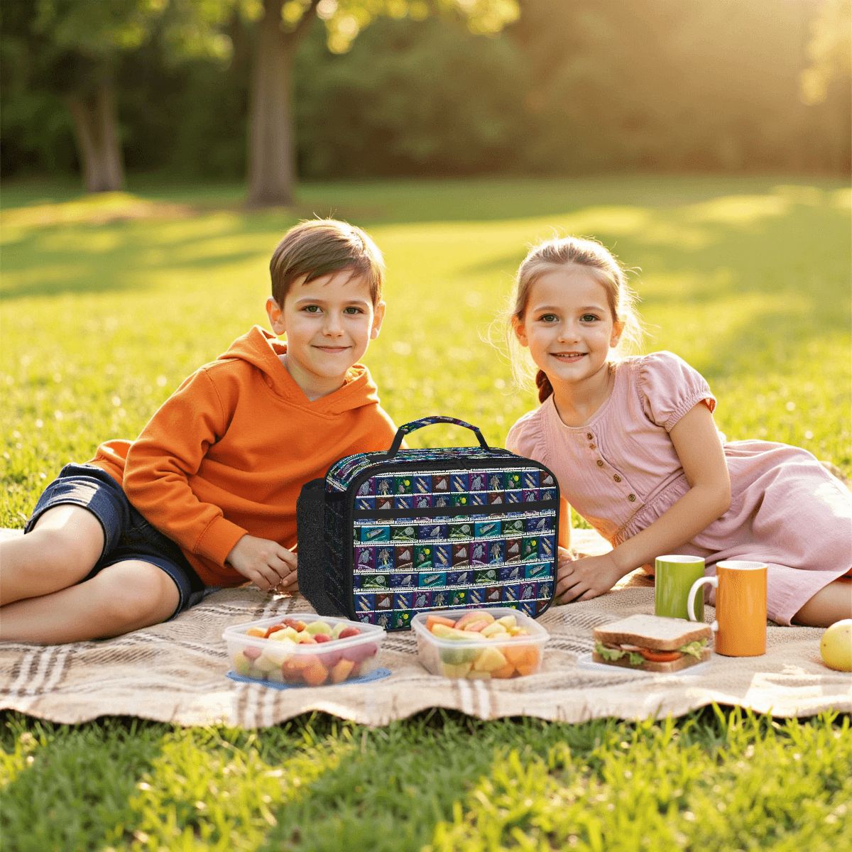 Space Postage Horizontal Insulated Lunch Tote Bag
