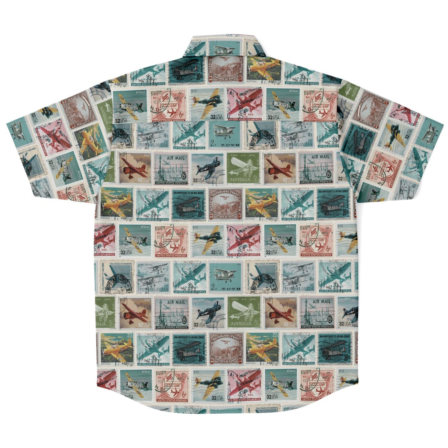 Time to Travel Postage Short Sleeve Button Down Aloha Shirt