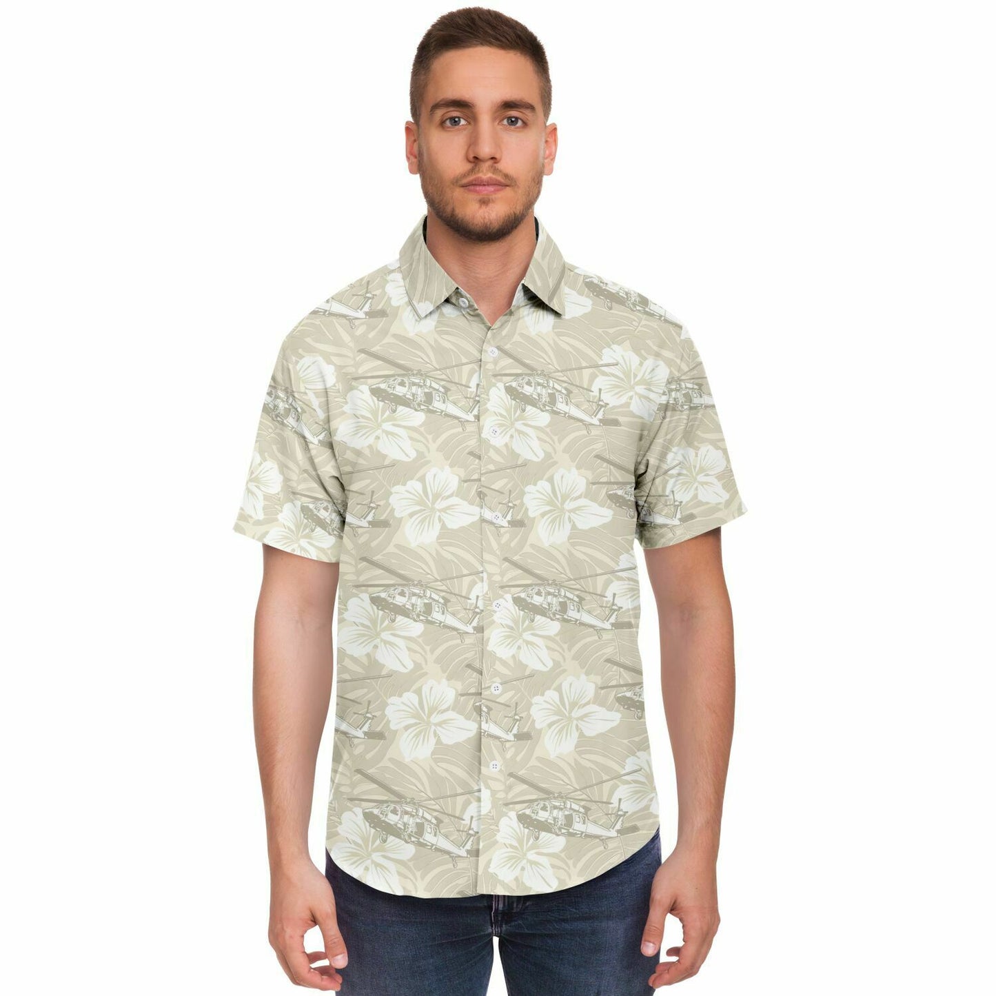 Cream Blackhawk Hawaiian Aloha Short Sleeve Button Down Shirt