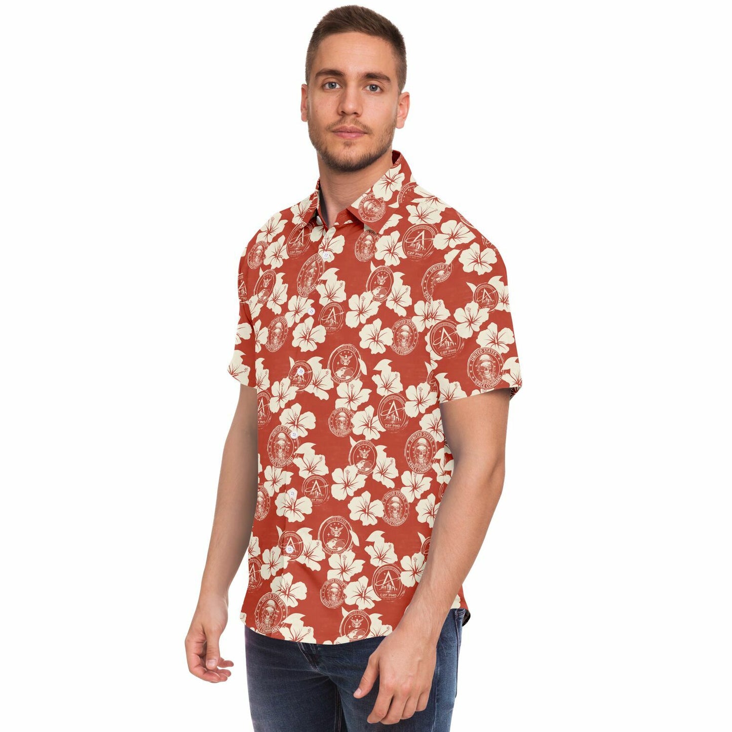 Space Command Red Aloha Short Sleeve Button Down Shirt