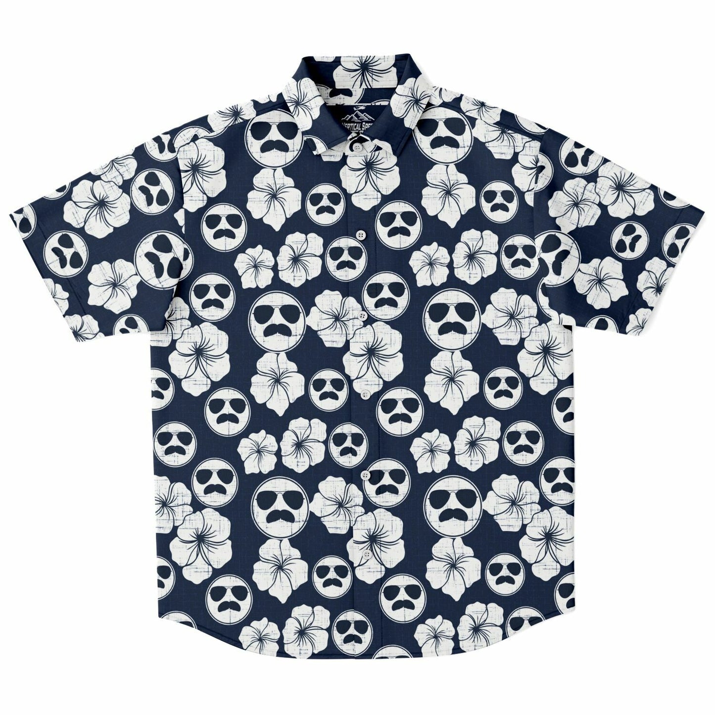 Mustache Aviator Short Sleeve Aloha Button Down Shirt