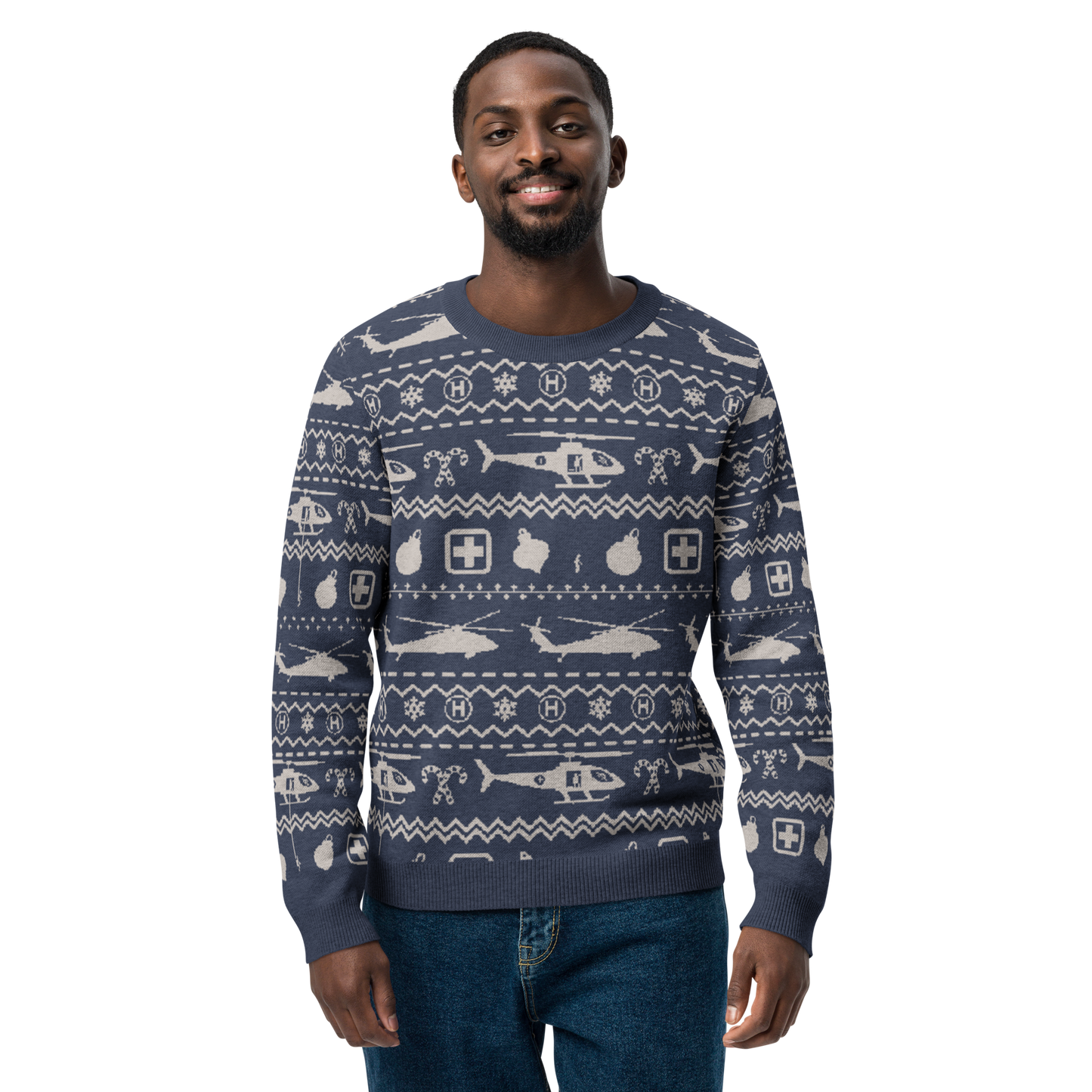 Medevac Blackhawk Helicopter Knitted Christmas crew neck sweater