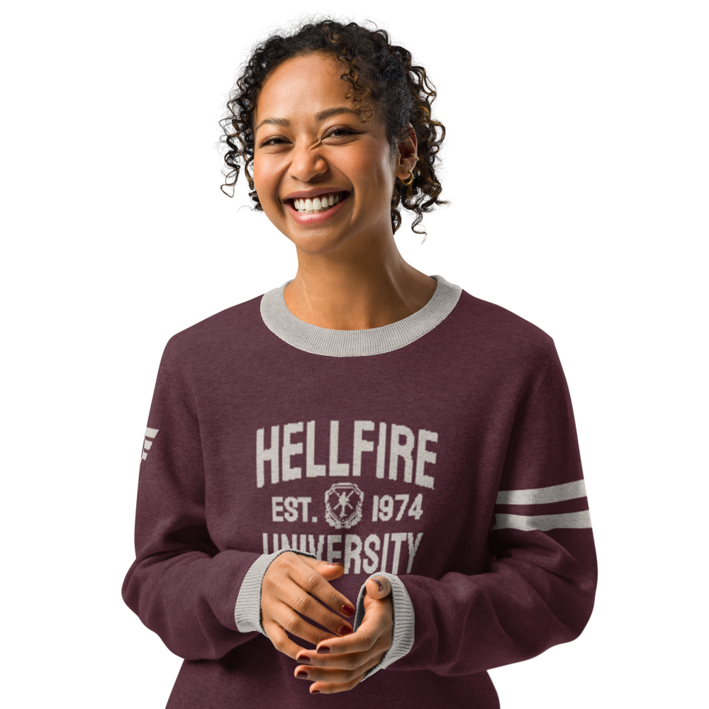 Hellfire University Apache Helicopter Knitted crew neck sweater