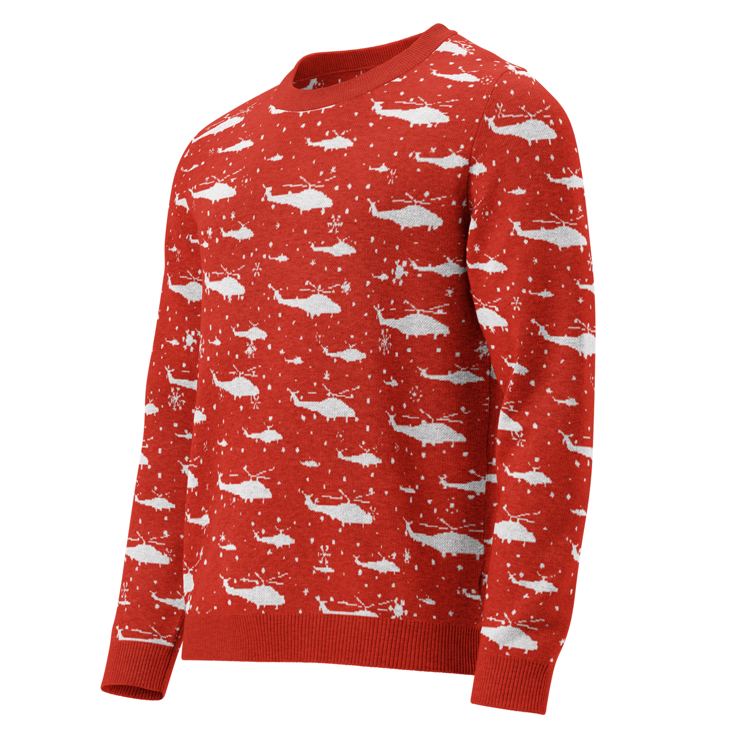 Red Blackhawk Helicopter Knitted Christmas crew neck sweater