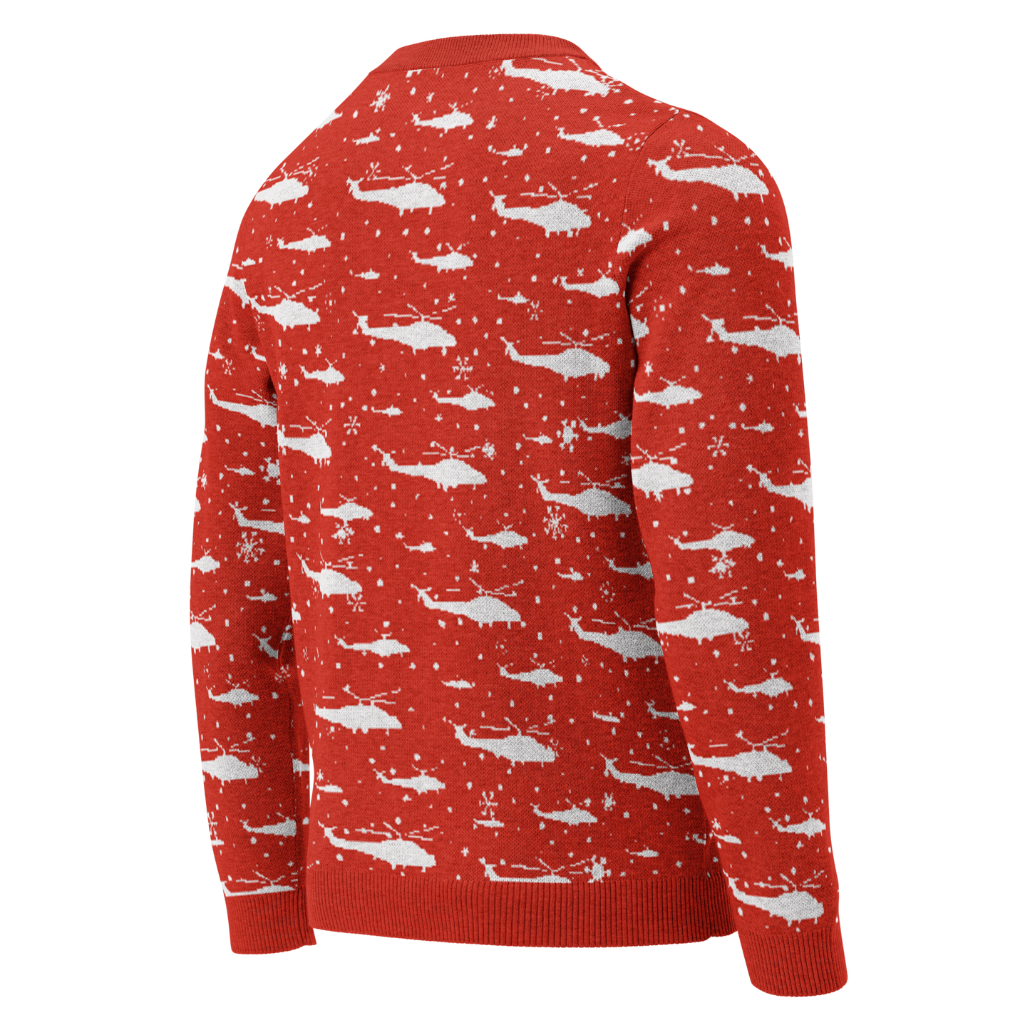 Red Blackhawk Helicopter Knitted Christmas crew neck sweater