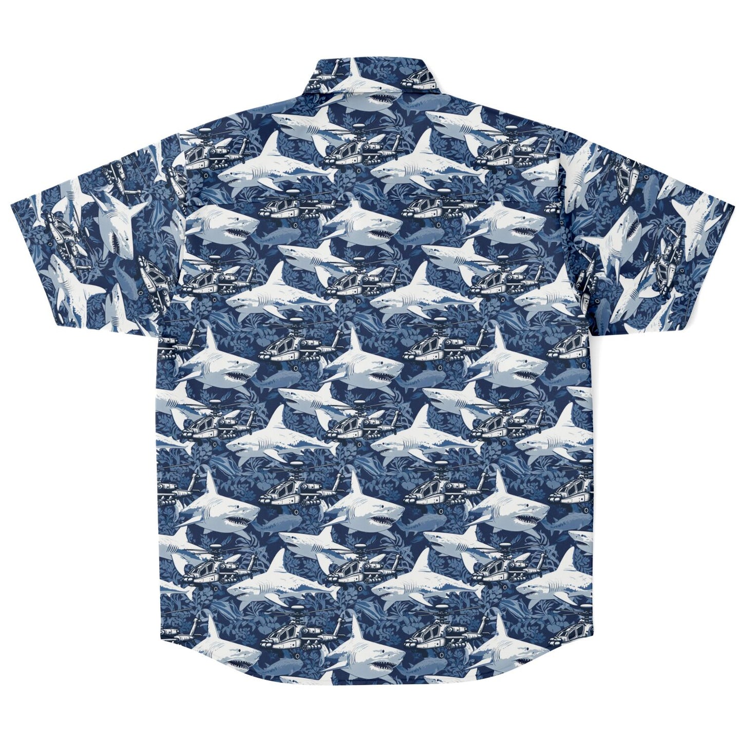 Shark & Apache Attack Aloha Hawaiian Short Sleeve Button Down Shirt