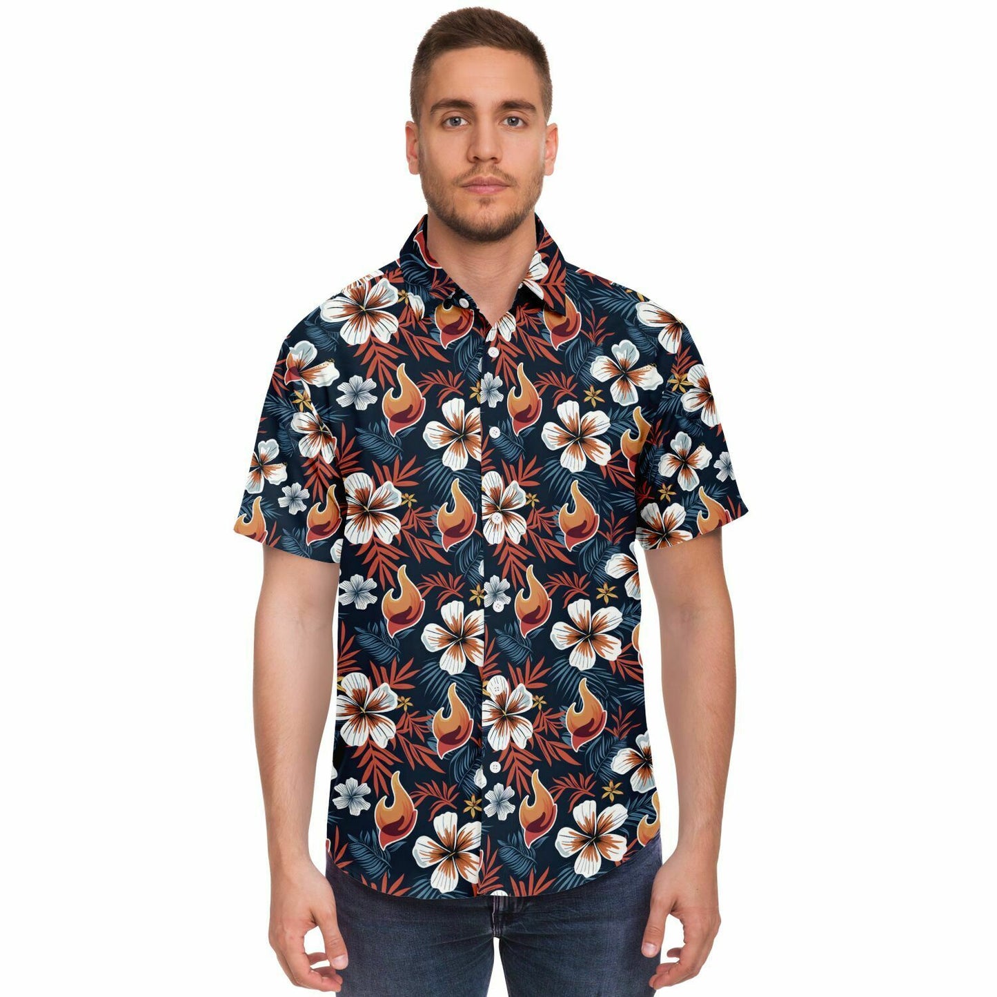 FSY 2024 Orange Hawaiian Short Sleeve Button Down Shirt, Aloha Print, I Am A Disciple Logo, LDS 2024