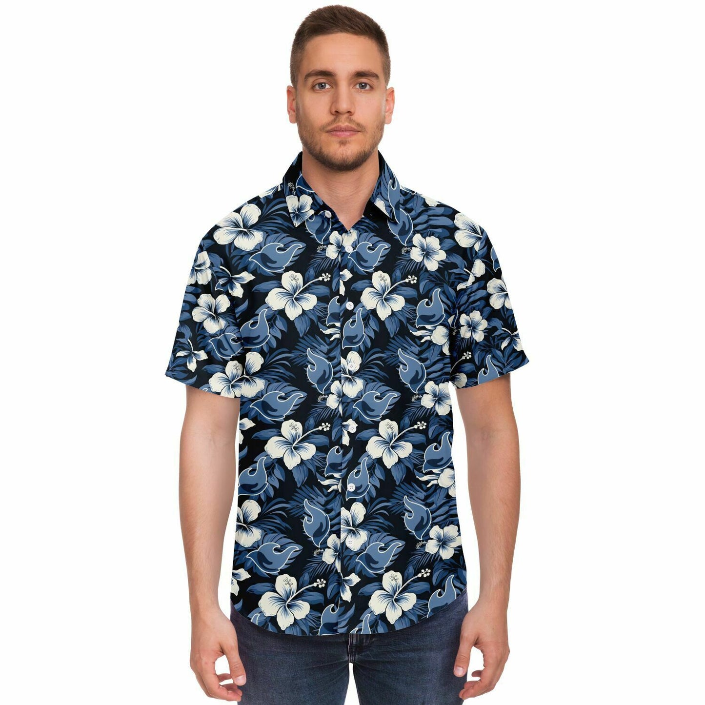 FSY 2024 Navy Hawaiian Short Sleeve Button Down Shirt, LDS Youth Conference Theme Logo 2024, Aloha Shirt