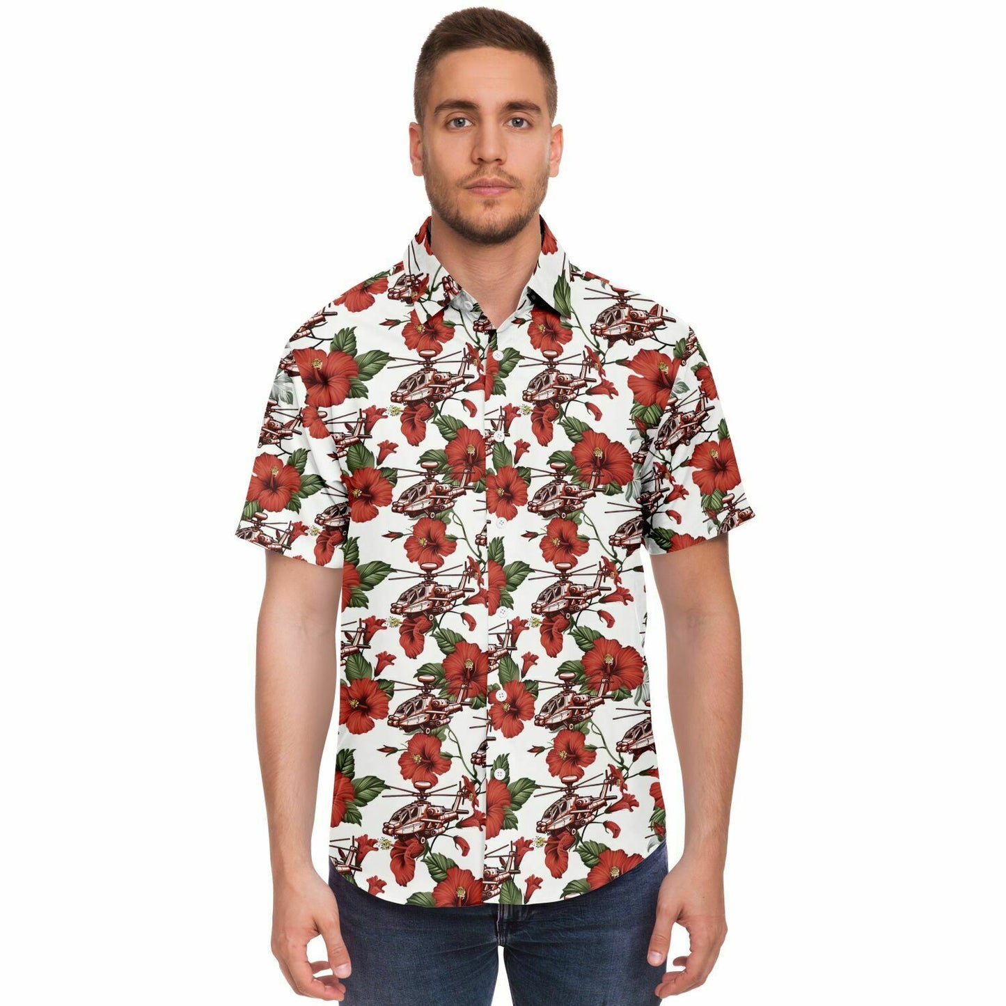 Red Apache Aloha Hawaiian Short Sleeve Button Down Shirt